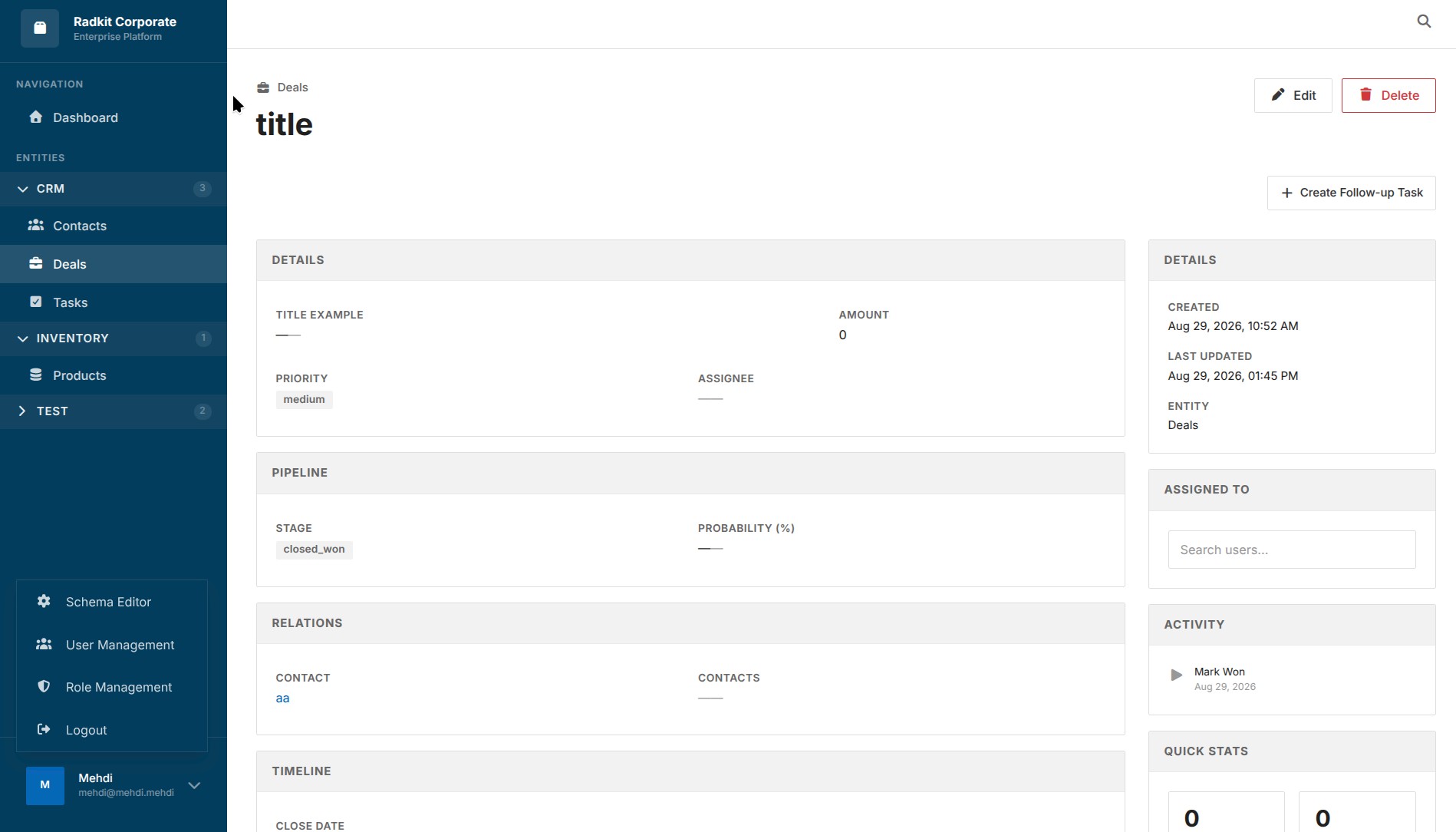 Internal business tools dashboard